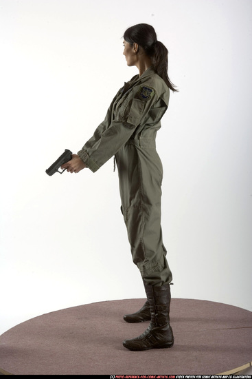 Woman Adult Athletic White Fighting with gun Standing poses Army