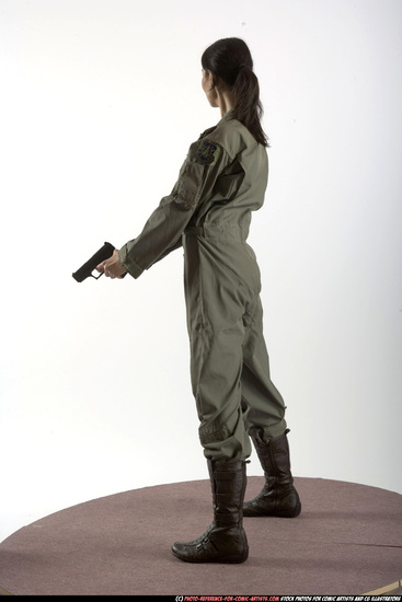 Woman Adult Athletic White Fighting with gun Standing poses Army