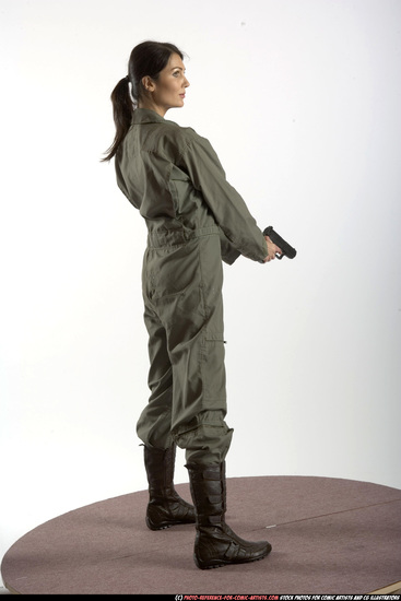 Woman Adult Athletic White Fighting with gun Standing poses Army