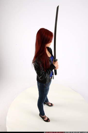 Woman Young Athletic White Fighting with sword Standing poses Casual