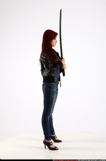 Woman Young Athletic White Fighting with sword Standing poses Casual