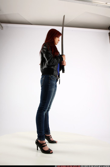 Woman Young Athletic White Fighting with sword Standing poses Casual