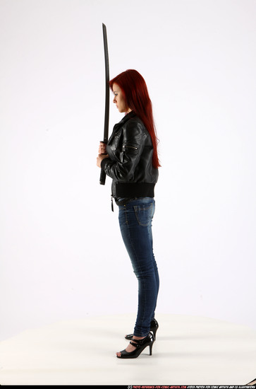 Woman Young Athletic White Fighting with sword Standing poses Casual