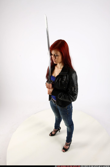 Woman Young Athletic White Fighting with sword Standing poses Casual