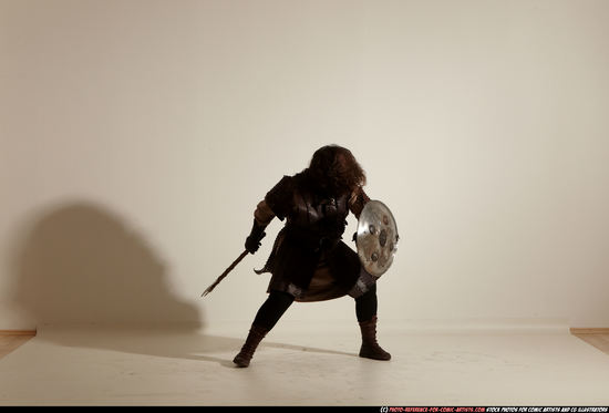 Man Adult Chubby White Fighting with sword Moving poses Army