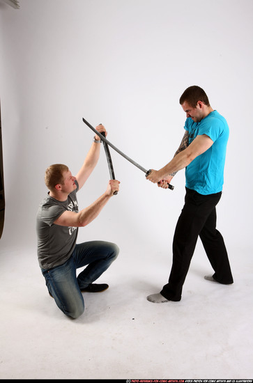 Adult Average White Fighting with sword Fight Casual Men