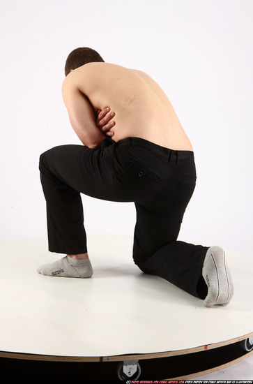 Man Adult Athletic White Neutral Kneeling poses Pants