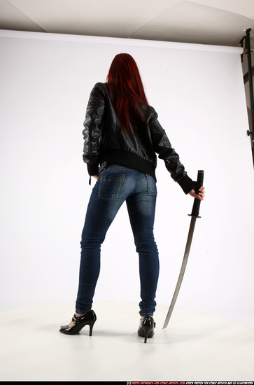 Woman Young Athletic White Fighting with sword Standing poses Casual