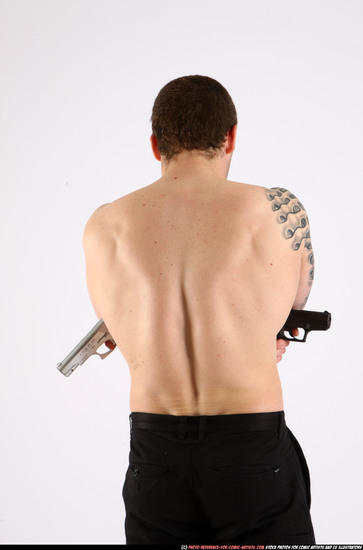 Man Adult Athletic White Fighting with gun Standing poses Pants