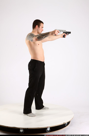 Man Adult Athletic White Fighting with gun Standing poses Pants