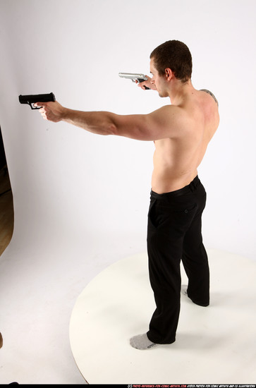 Man Adult Athletic White Fighting with gun Standing poses Pants