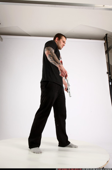 Man Adult Athletic White Fighting with gun Standing poses Casual