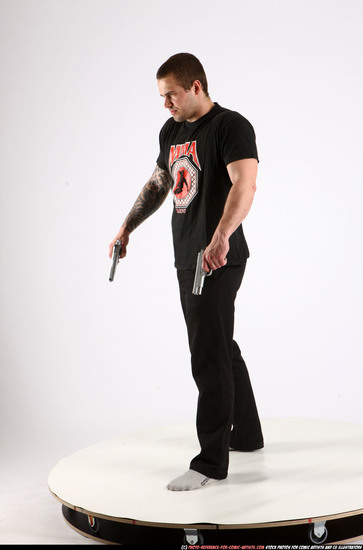 Man Adult Athletic White Fighting with gun Standing poses Casual