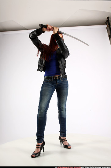 Woman Young Athletic White Fighting with sword Standing poses Casual