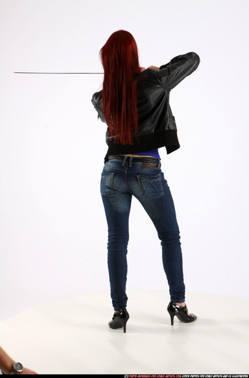 Woman Young Athletic White Fighting with sword Standing poses Casual