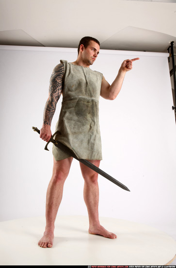 Man Adult Athletic White Fighting with sword Standing poses Army