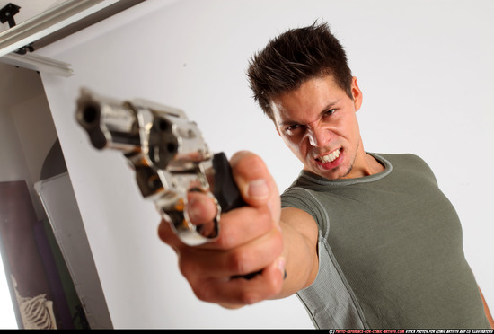 Man Adult Muscular White Fighting with gun Standing poses Casual