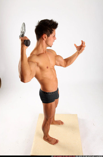 Man Adult Muscular White Fighting with sword Standing poses Underwear