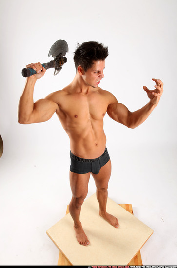 Man Adult Muscular White Fighting with sword Standing poses Underwear