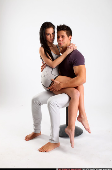 Man & Woman Adult Athletic White Daily activities Sitting poses Casual