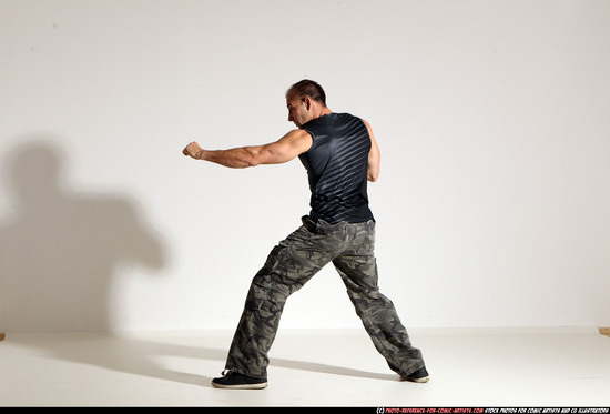 Man Adult Muscular White Fighting with knife Moving poses Army