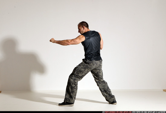 Man Adult Muscular White Fighting with knife Moving poses Army