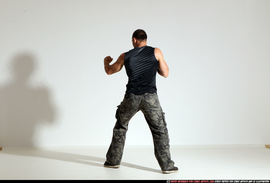 Man Adult Muscular White Fighting with knife Moving poses Army