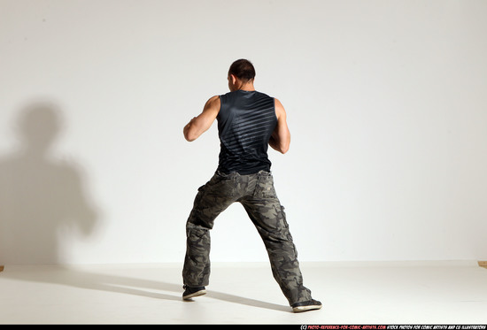 Man Adult Muscular White Fighting with knife Moving poses Army