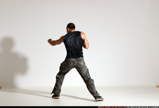 Man Adult Muscular White Fighting with knife Moving poses Army