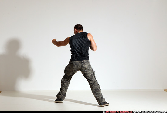 Man Adult Muscular White Fighting with knife Moving poses Army