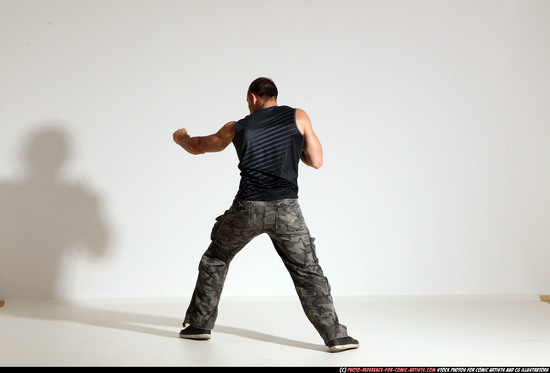 Man Adult Muscular White Fighting with knife Moving poses Army