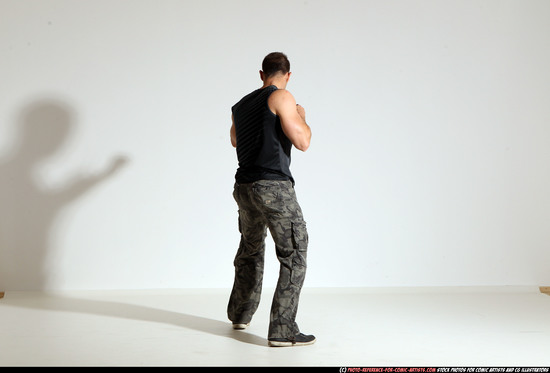 Man Adult Muscular White Fighting with knife Moving poses Army