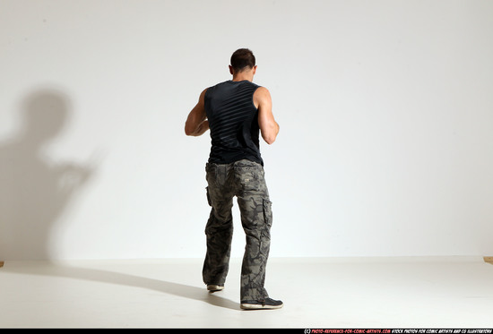 Man Adult Muscular White Fighting with knife Moving poses Army