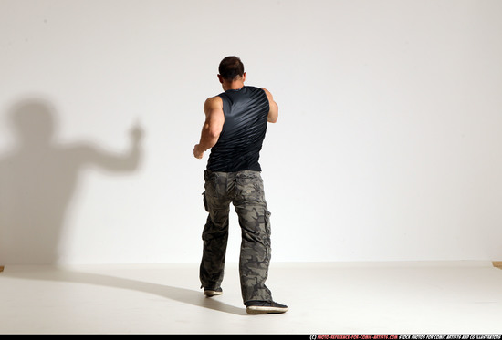 Man Adult Muscular White Fighting with knife Moving poses Army