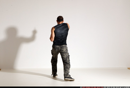 Man Adult Muscular White Fighting with knife Moving poses Army