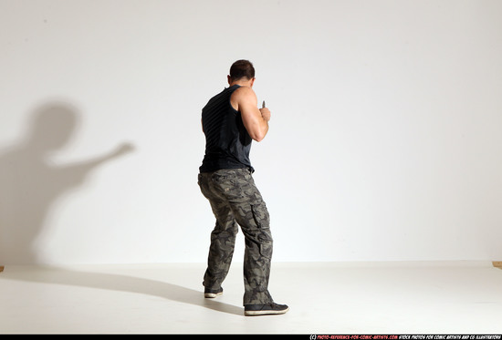 Man Adult Muscular White Fighting with knife Moving poses Army