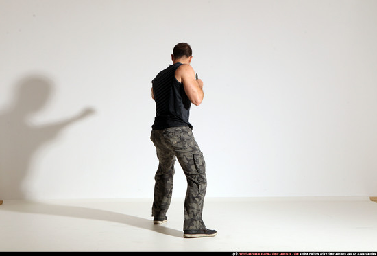 Man Adult Muscular White Fighting with knife Moving poses Army