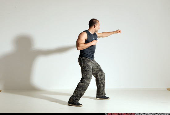 Man Adult Muscular White Fighting with knife Moving poses Army