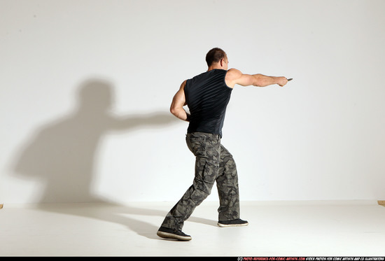 Man Adult Muscular White Fighting with knife Moving poses Army