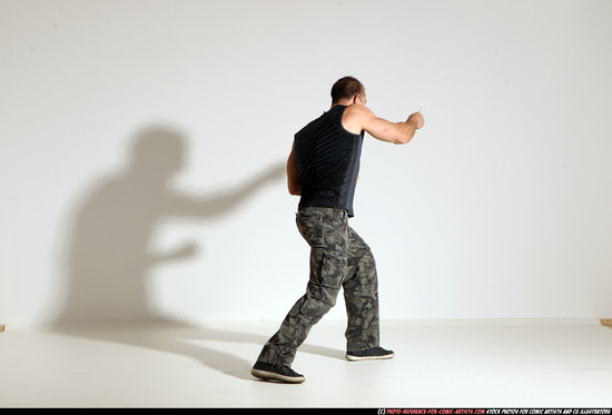 Man Adult Muscular White Fighting with knife Moving poses Army