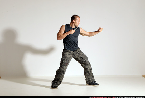 Man Adult Muscular White Fighting with knife Moving poses Army