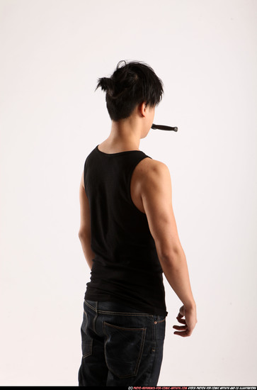 Man Young Athletic Fighting with knife Standing poses Casual Asian