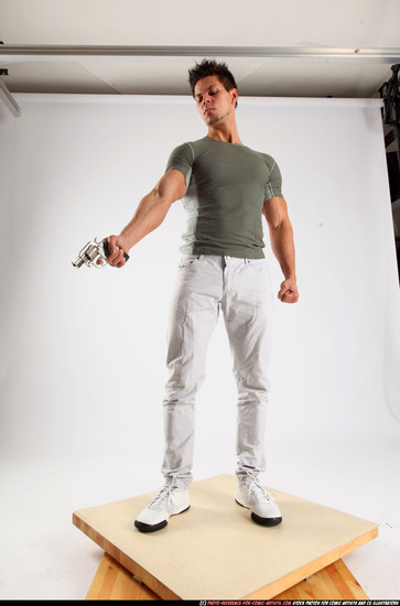 Man Adult Athletic White Fighting with gun Standing poses Casual