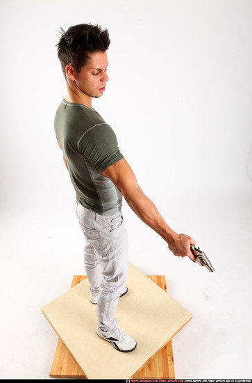 Man Adult Athletic White Fighting with gun Standing poses Casual