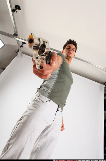 Man Adult Athletic White Fighting with gun Standing poses Casual