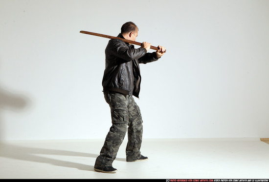 Man Adult Athletic White Fighting with sword Moving poses Casual