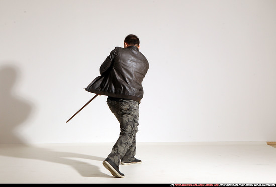 Man Adult Athletic White Fighting with sword Moving poses Casual