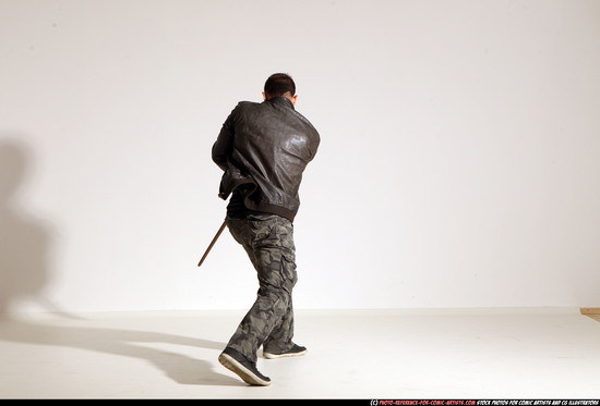 Man Adult Athletic White Fighting with sword Moving poses Casual