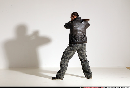 Man Adult Athletic White Fighting with sword Moving poses Casual