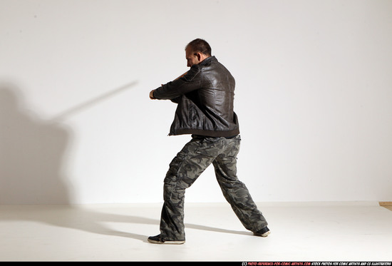 Man Adult Athletic White Fighting with sword Moving poses Casual